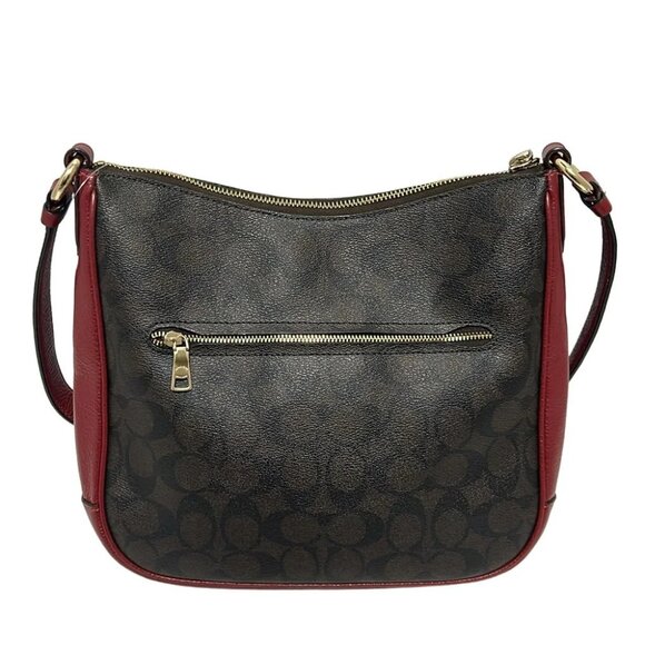 Auth COACH Signature C1649 Dark Brown Black Bordeaux PVC Leather - Shoulder Bag - Picture 3 of 8